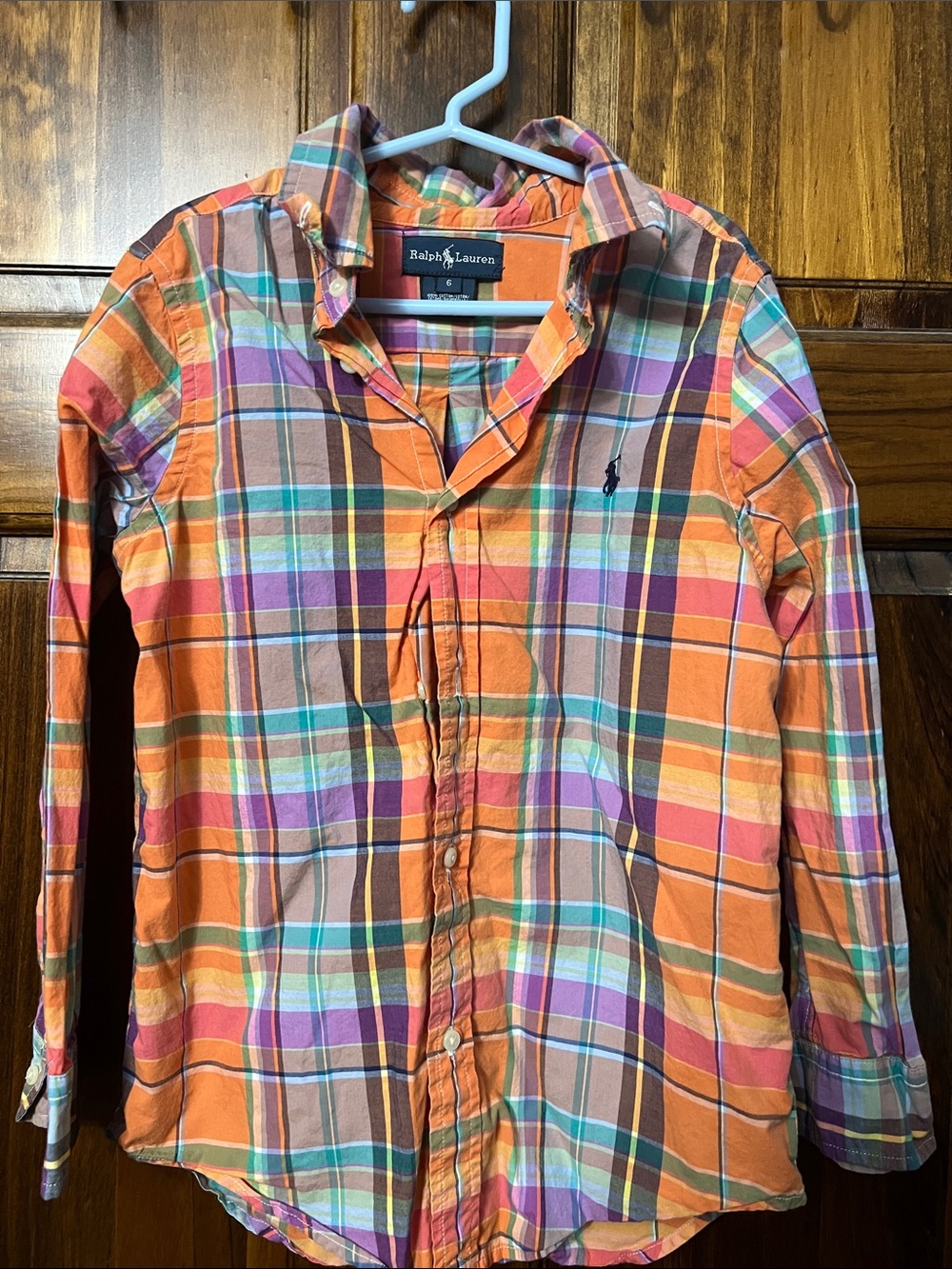 Ralph Lauren Orange Multicolor Plaid Button-Down Shirt - kids